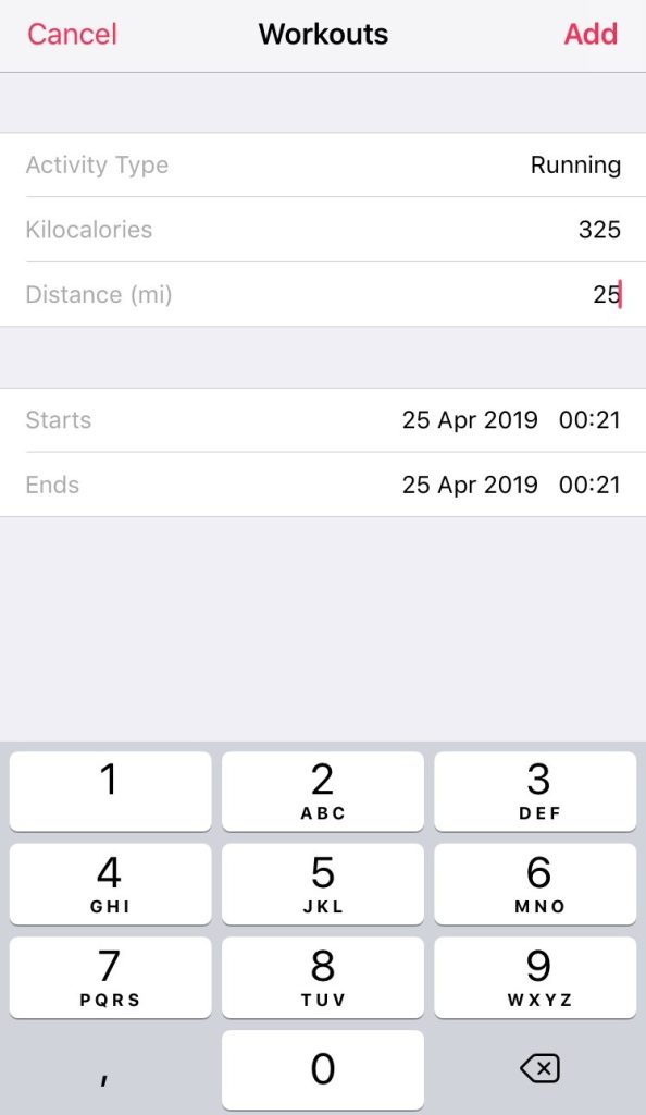 Add Manual Data for Apple Watch Device