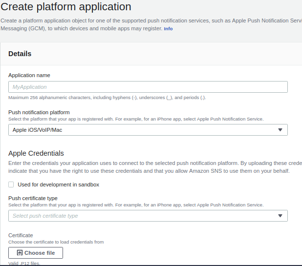 Create Platform Application For an iOS app Create Platform Application For an iOS app