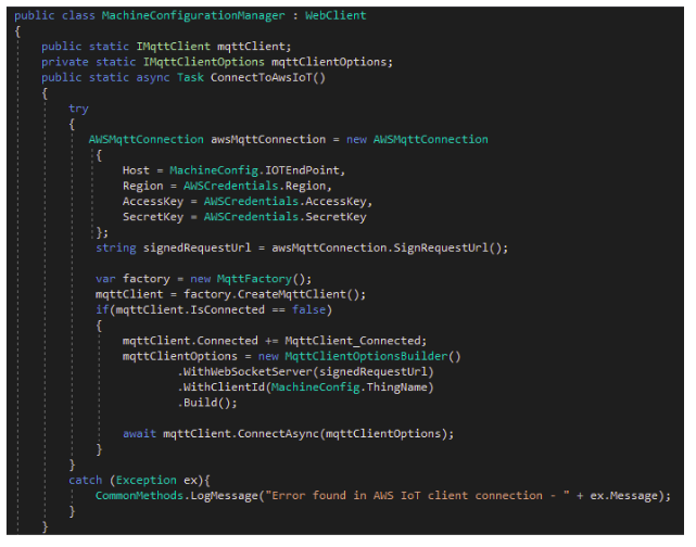 How to implement AWS IoT core communication in .NET Framework application using MQTT?
