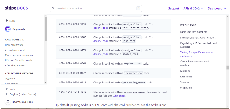 Payment testing on Stripe