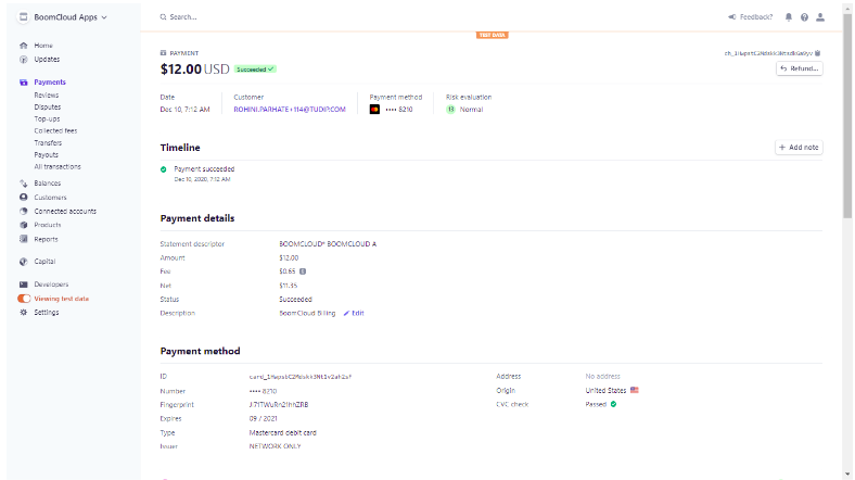 Payment testing on Stripe