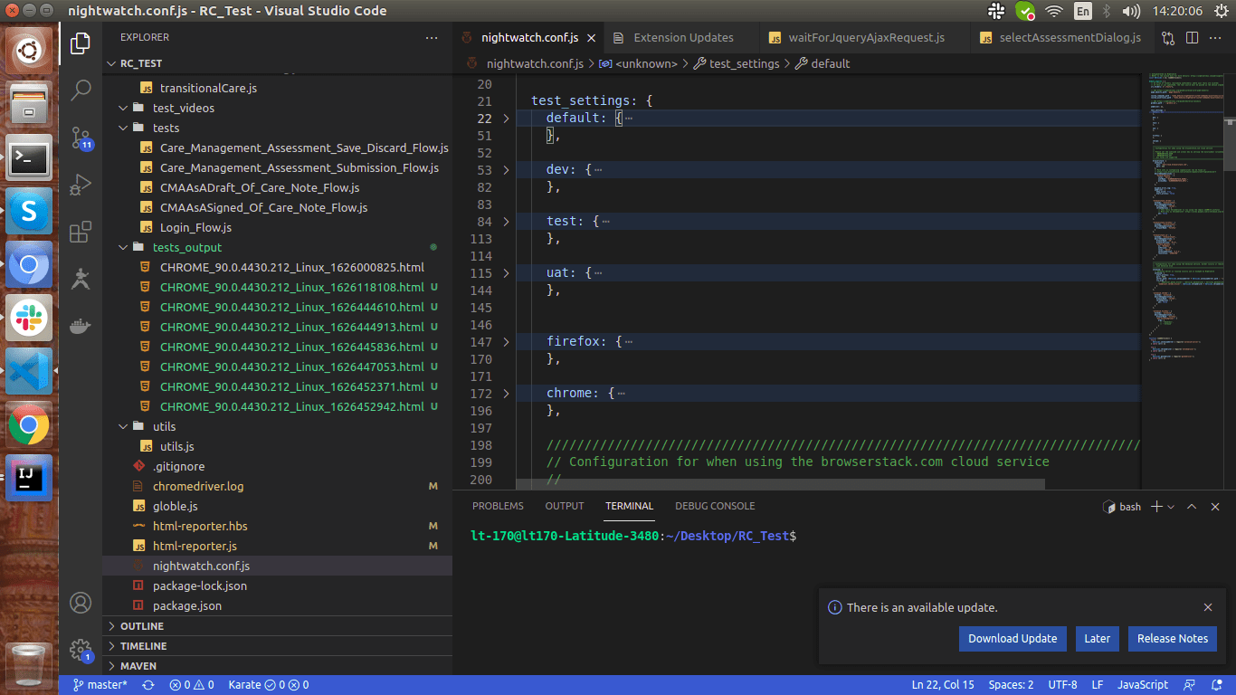 Configure test cases according to the different environments in NightwatchJS